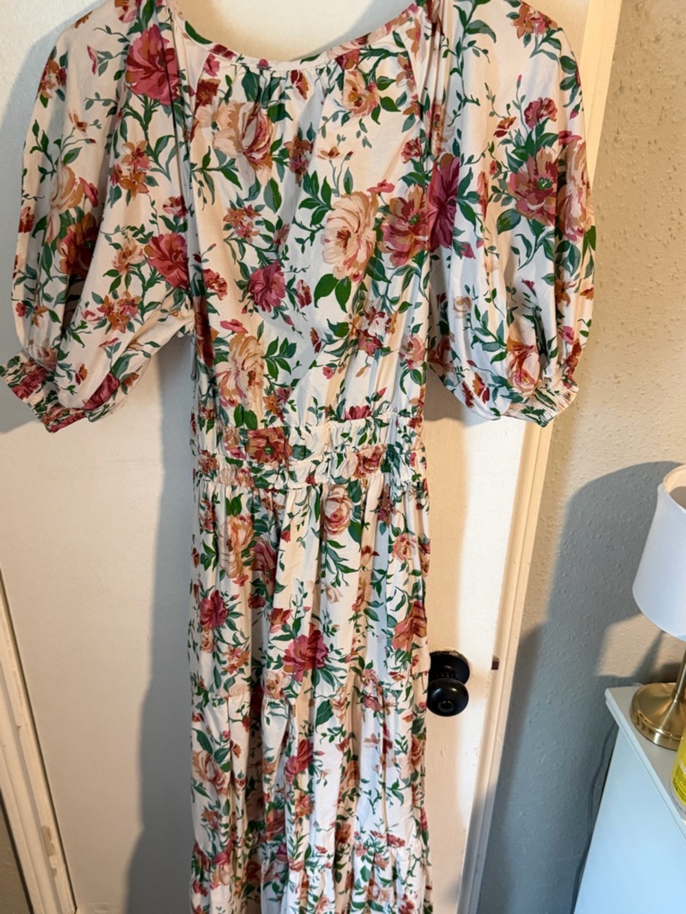Anthropologie Cream Maxi Dress with Rose Floral Print